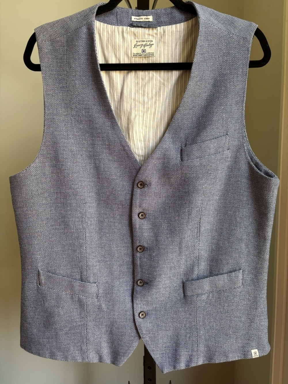 Dstrezzed Textured Vest Cotton Linen Blend Hipster Steampunk Waistcoat Size L